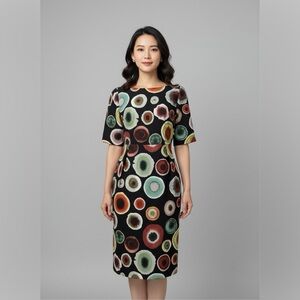 Hoss Intropia  NWT Silk Elegant Multicolor Patterned Dress. Ptp 17” length 37”